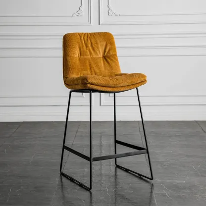 Modern Upholstered Low Back Metal Sled Bar Stools Image - 17