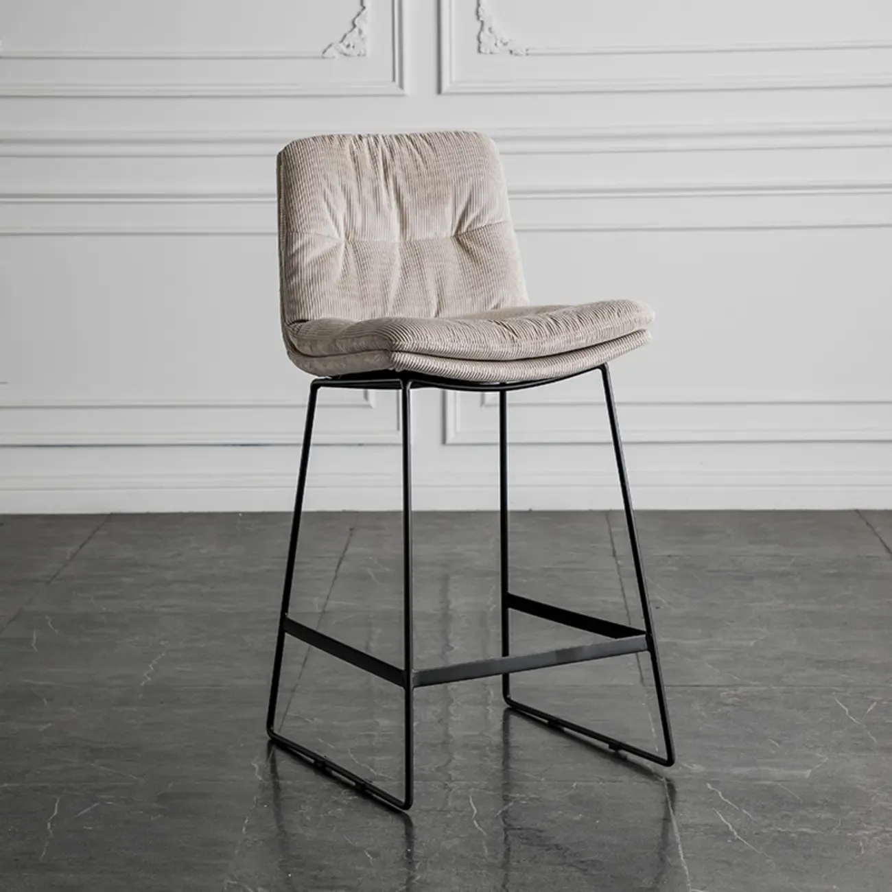 Modern Upholstered Low Back Metal Sled Bar Stools Image - 19