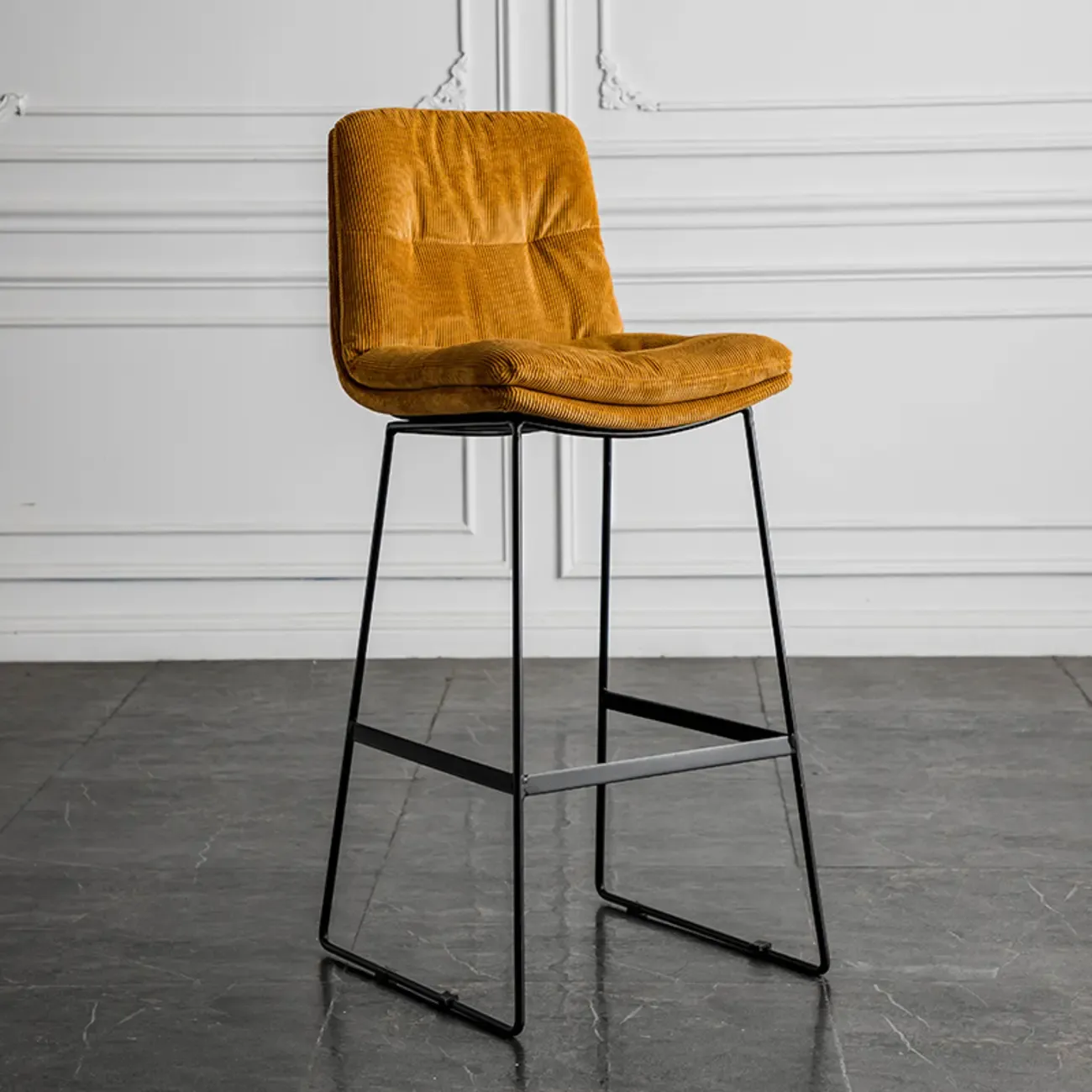 Modern Upholstered Low Back Metal Sled Bar Stools Image - 23