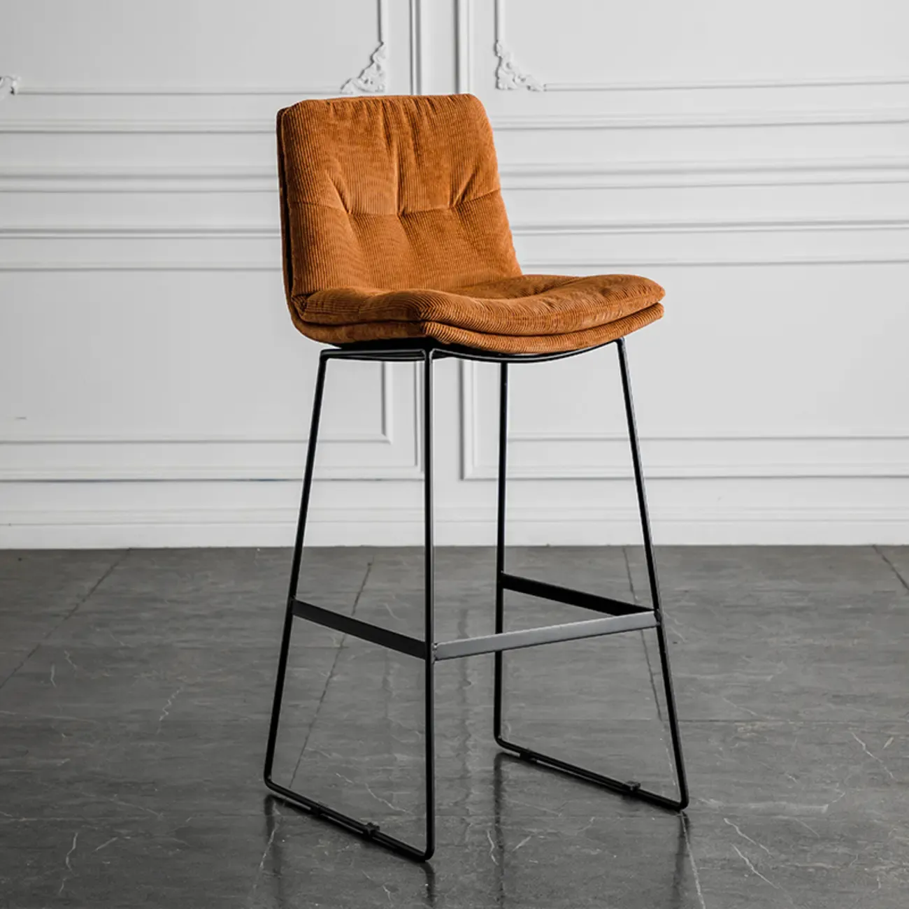 Modern Upholstered Low Back Metal Sled Bar Stools Image - 24