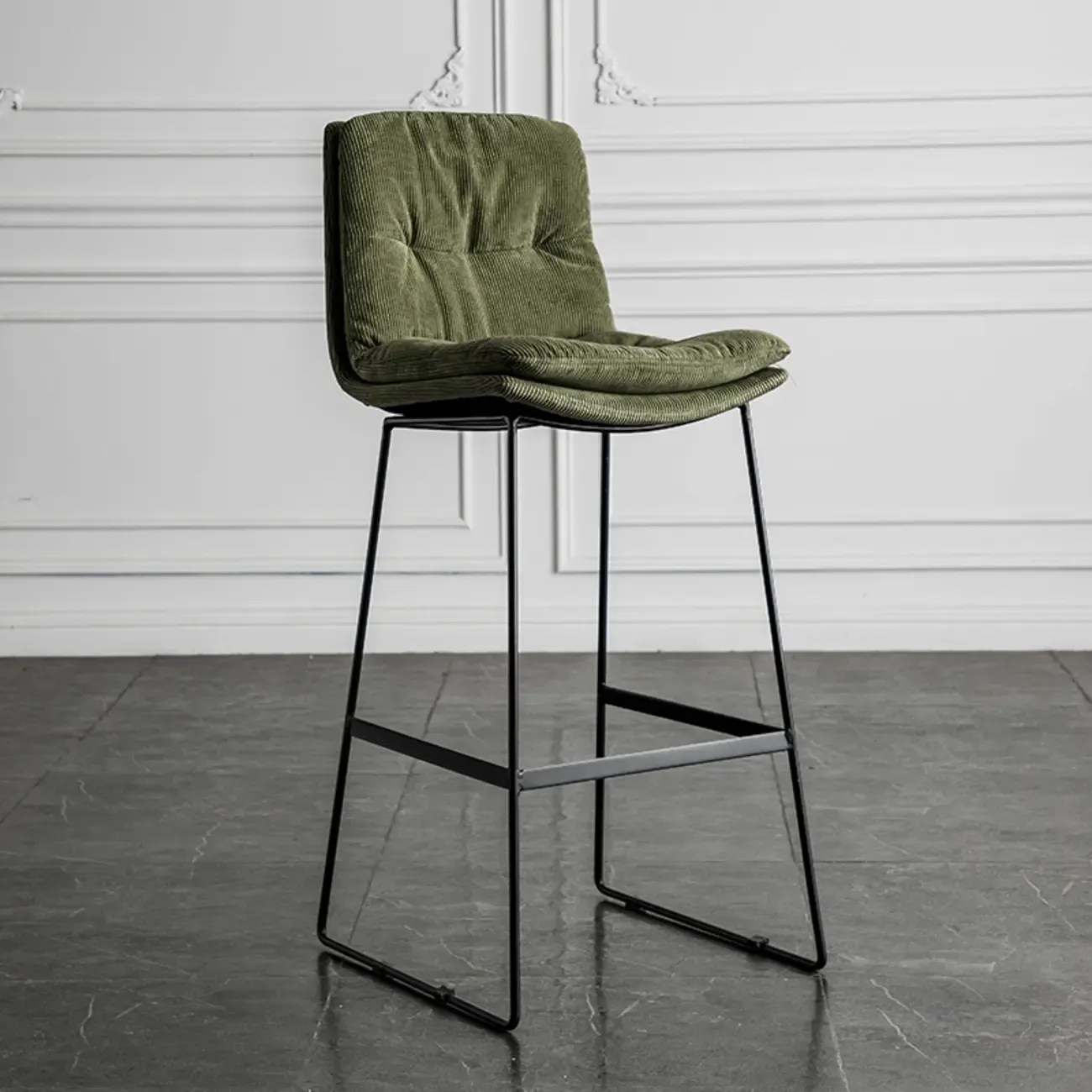 Modern Upholstered Low Back Metal Sled Bar Stools Image - 27