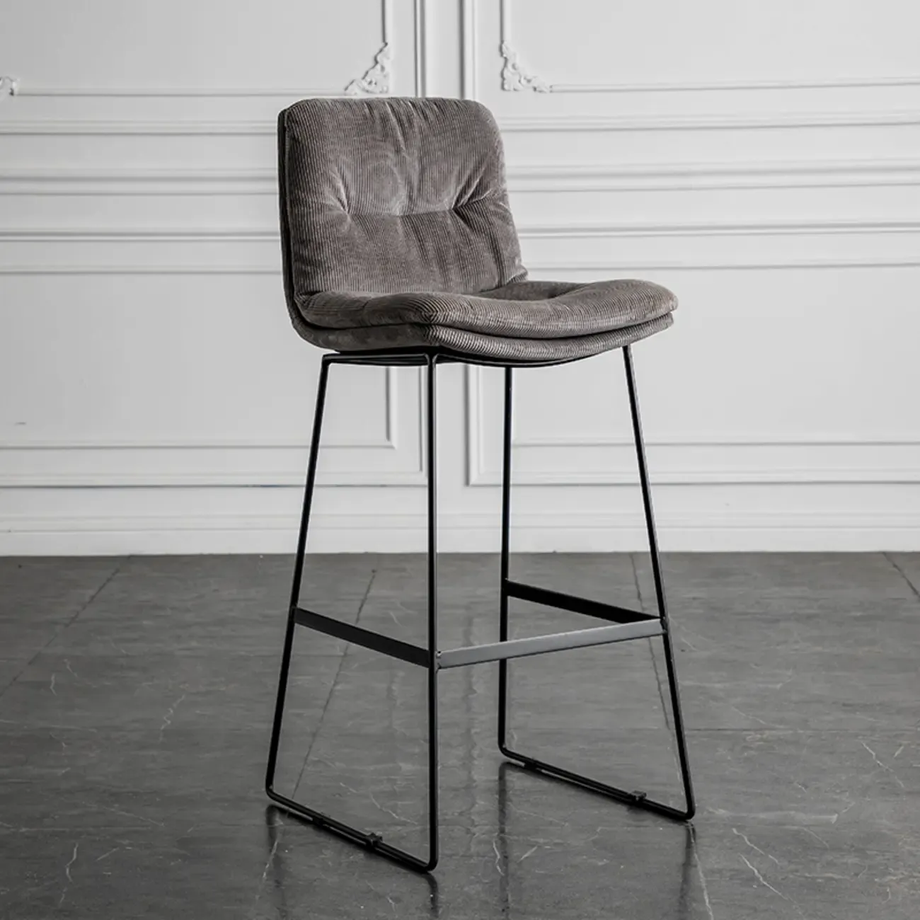Modern Upholstered Low Back Metal Sled Bar Stools Image - 28
