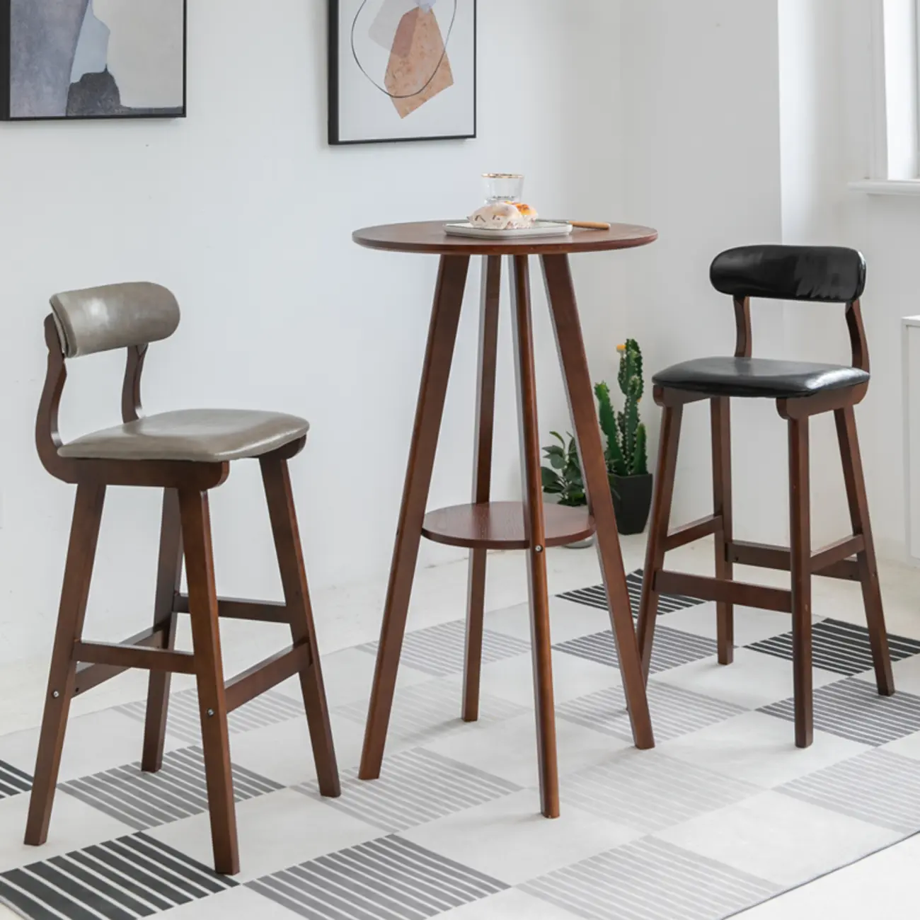 Natural Wood Round Bar Table with Shelf for Kitchen Dining Image - 10 | homeyfad