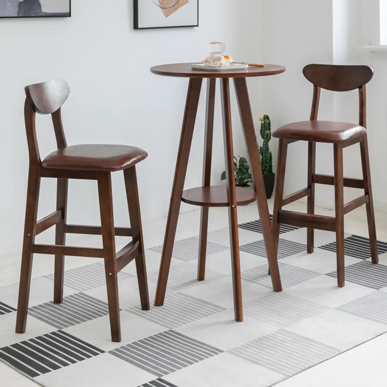 Natural Wood Round Bar Table with Shelf for Kitchen Dining Image - 11 | homeyfad