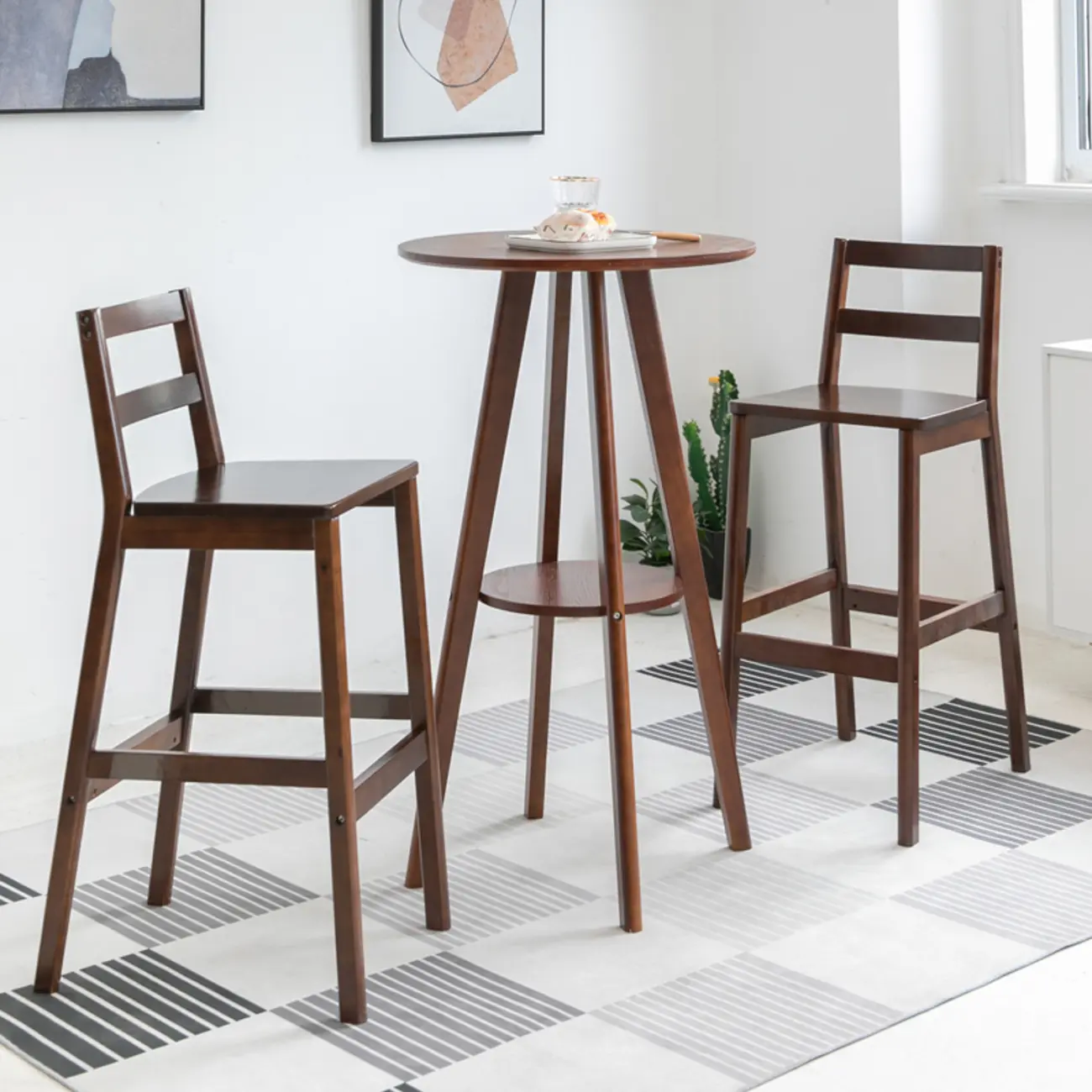 Natural Wood Round Bar Table with Shelf for Kitchen Dining Image - 13 | homeyfad