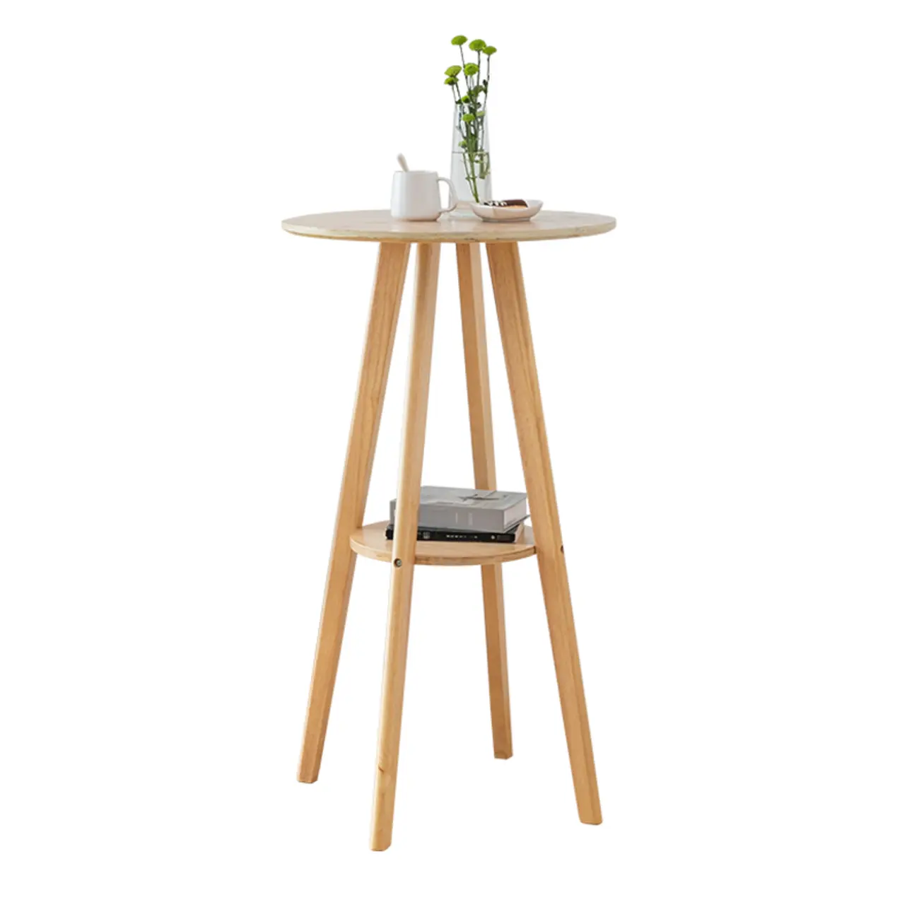 Natural Wood Round Bar Table with Shelf for Kitchen Dining Image - 16 | homeyfad