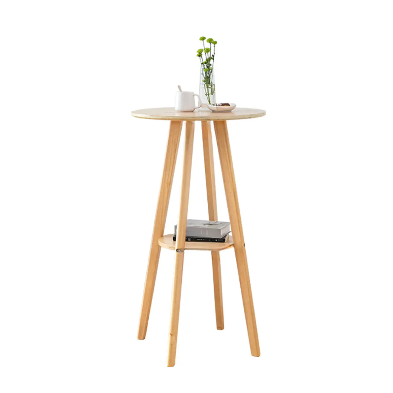 Natural Wood Round Bar Table with Shelf for Kitchen Dining Image - 18 | homeyfad