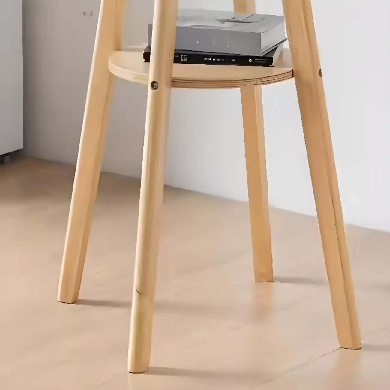 Natural Wood Round Bar Table with Shelf for Kitchen Dining Image - 19