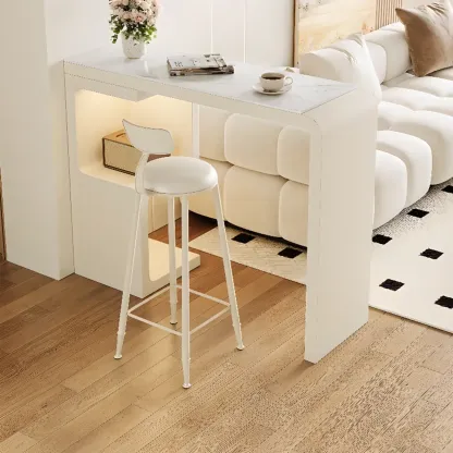 Off-White Rectangle Bar Table Stone Top with Shelves for Foyer Image - 1