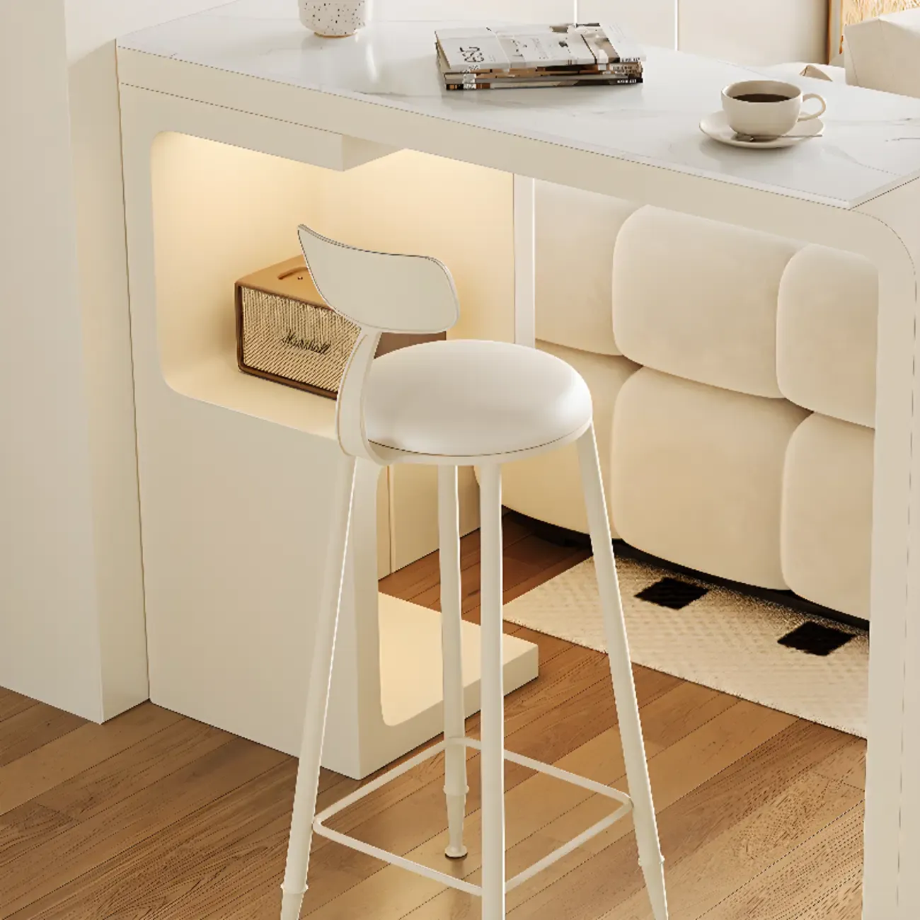 Off-White Rectangle Bar Table Stone Top with Shelves for Foyer Image - 3