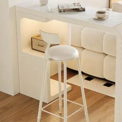 Off-White Rectangle Bar Table Stone Top with Shelves for Foyer Image - 3