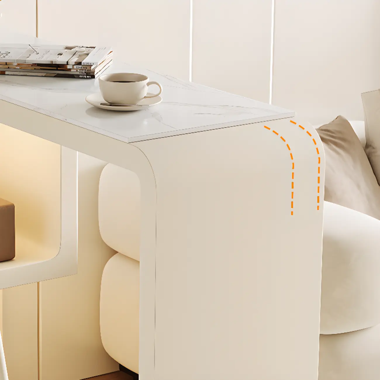 Off-White Rectangle Bar Table Stone Top with Shelves for Foyer Image - 4 | homeyfad