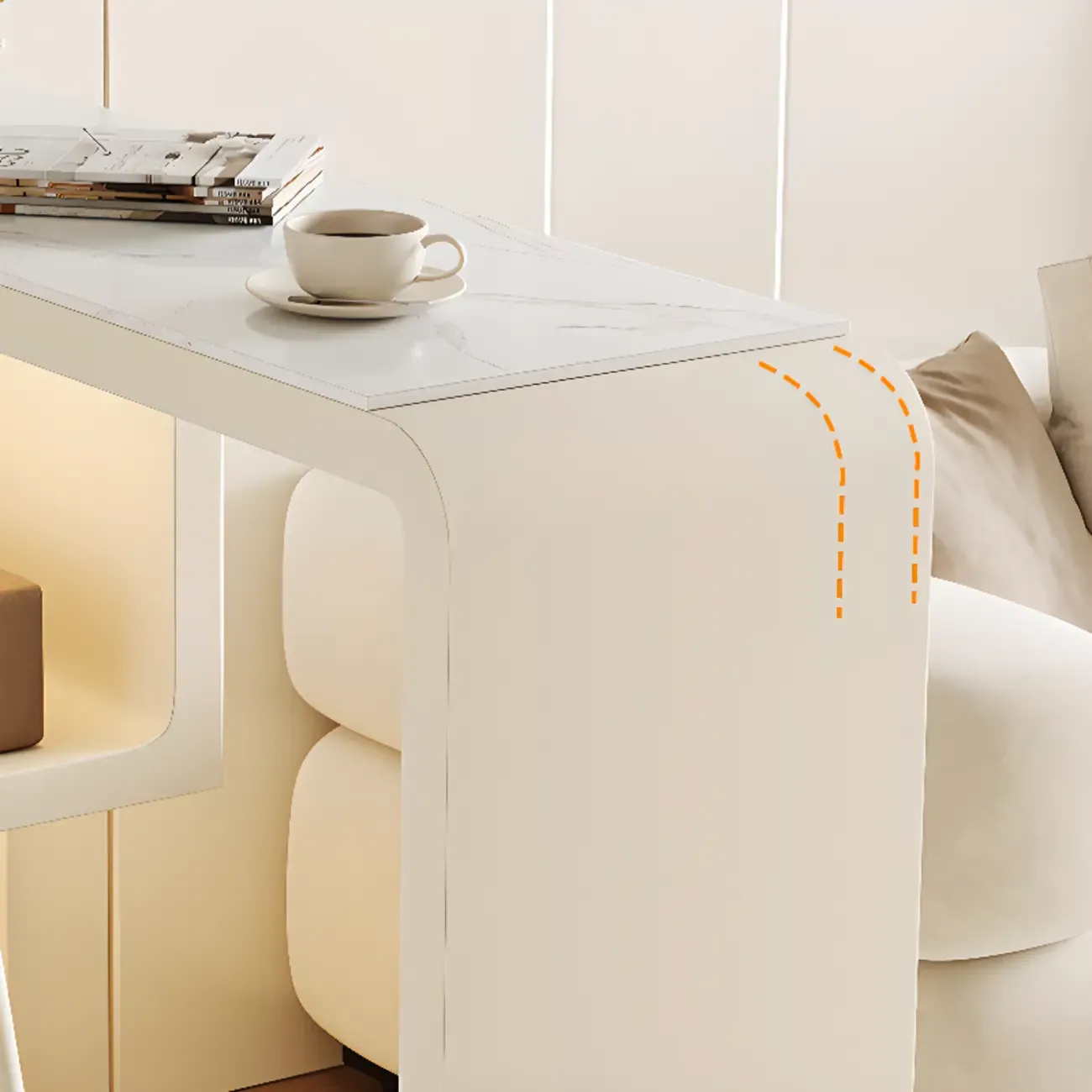 Off-White Rectangle Bar Table Stone Top with Shelves for Foyer Image - 4