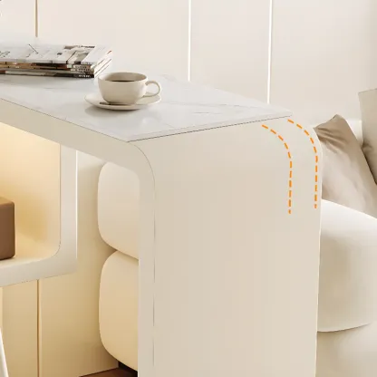 Off-White Rectangle Bar Table Stone Top with Shelves for Foyer Image - 4