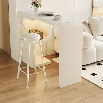 Off-White Rectangle Bar Table Stone Top with Shelves for Foyer Image - 5