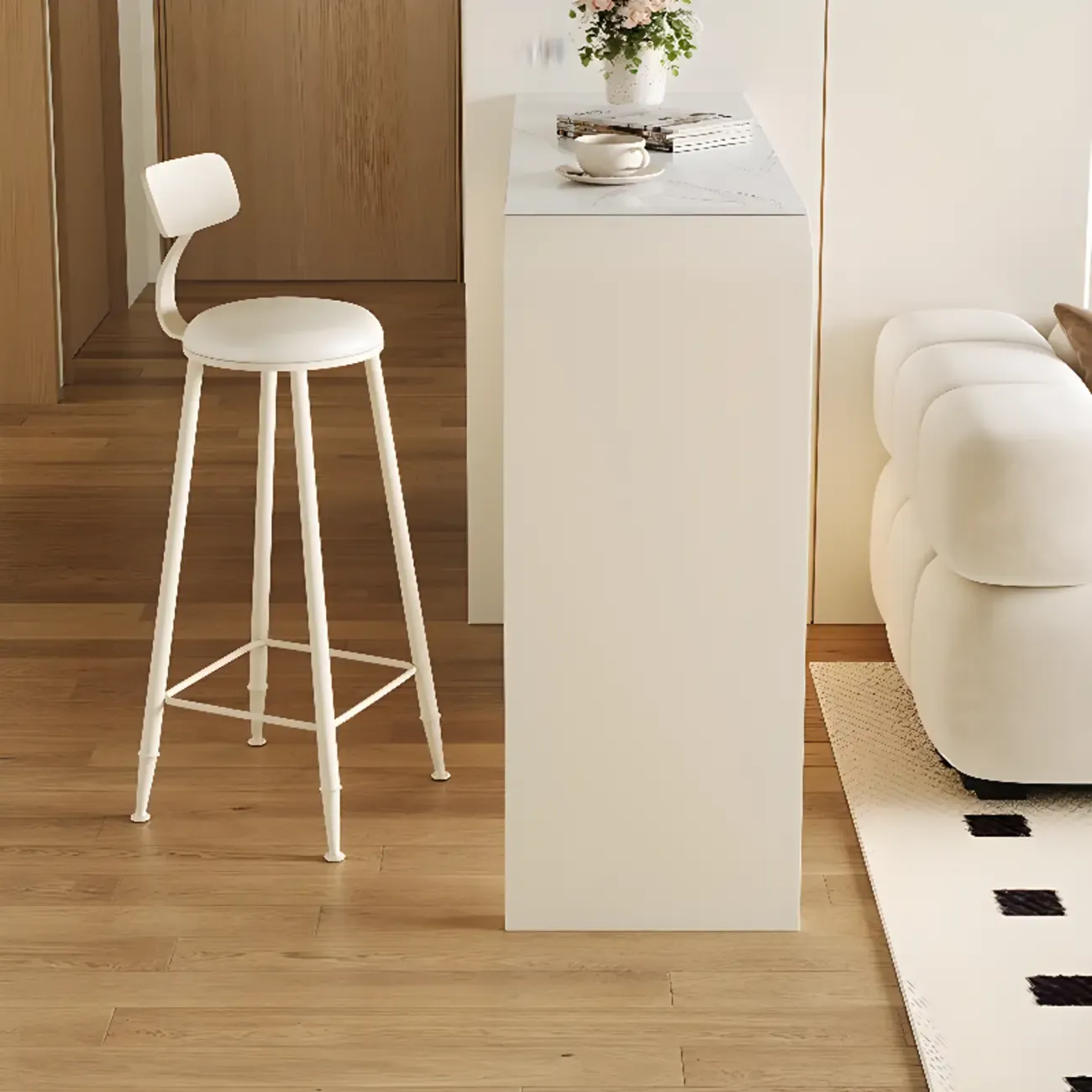 Off-White Rectangle Bar Table Stone Top with Shelves for Foyer Image - 6