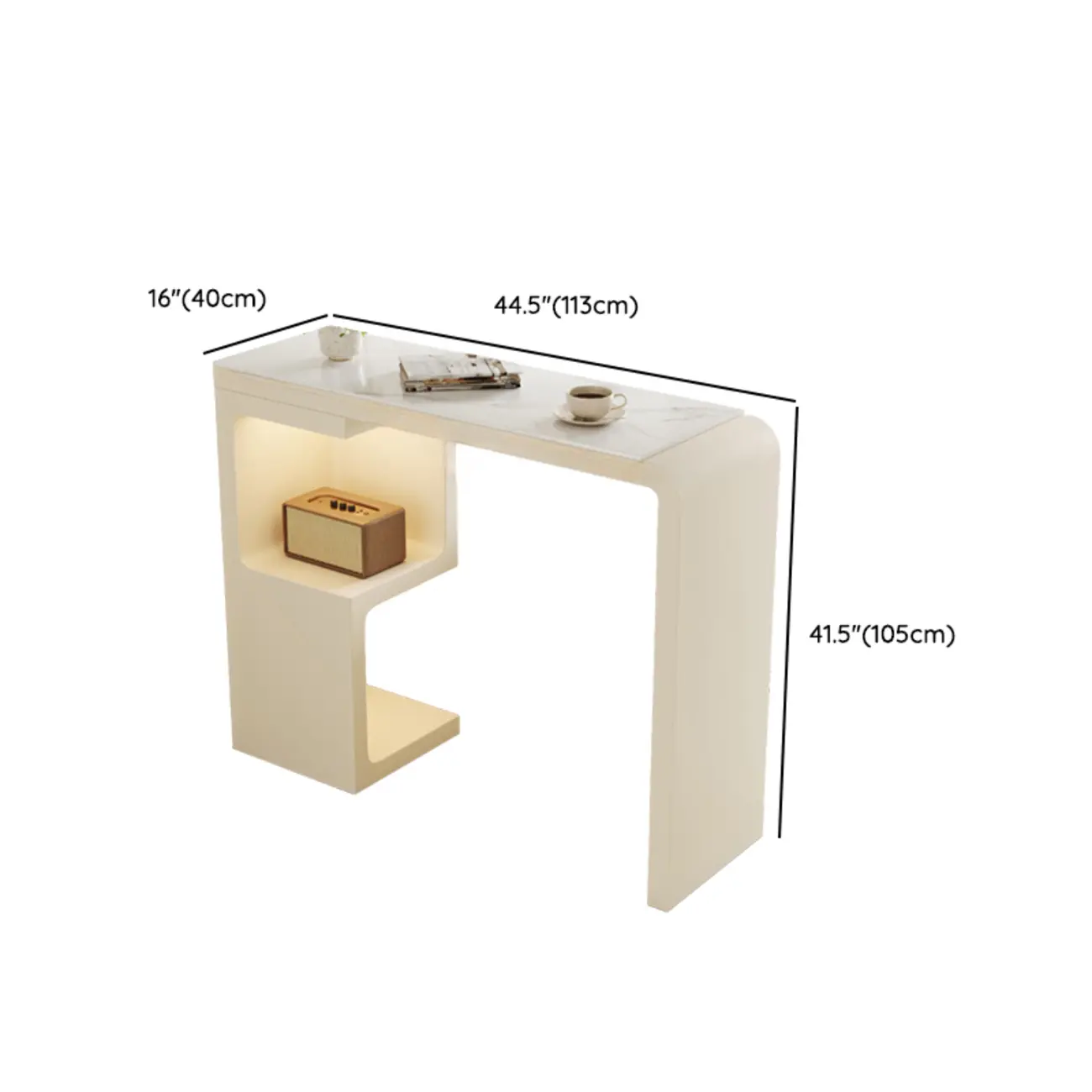 Off-White Rectangle Bar Table Stone Top with Shelves for Foyer #size | homeyfad
