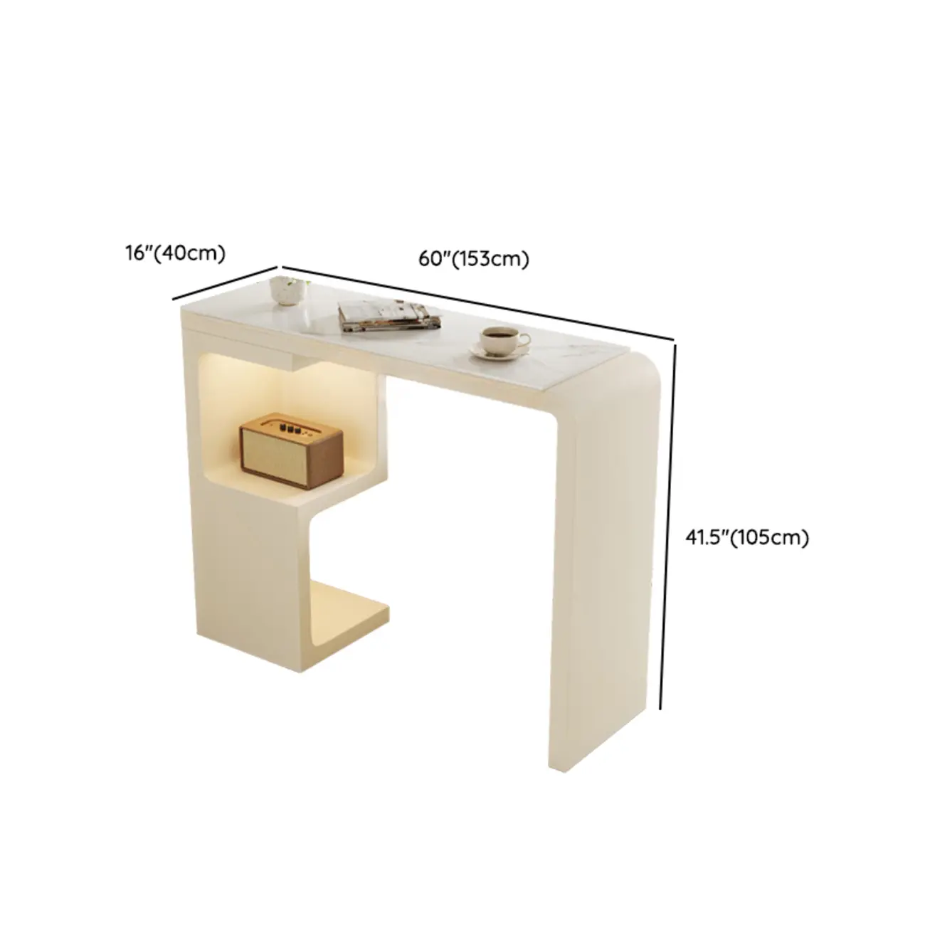 Off-White Rectangle Bar Table Stone Top with Shelves for Foyer Image - 10 | homeyfad