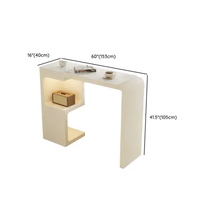 Off-White Rectangle Bar Table Stone Top with Shelves for Foyer Image - 10