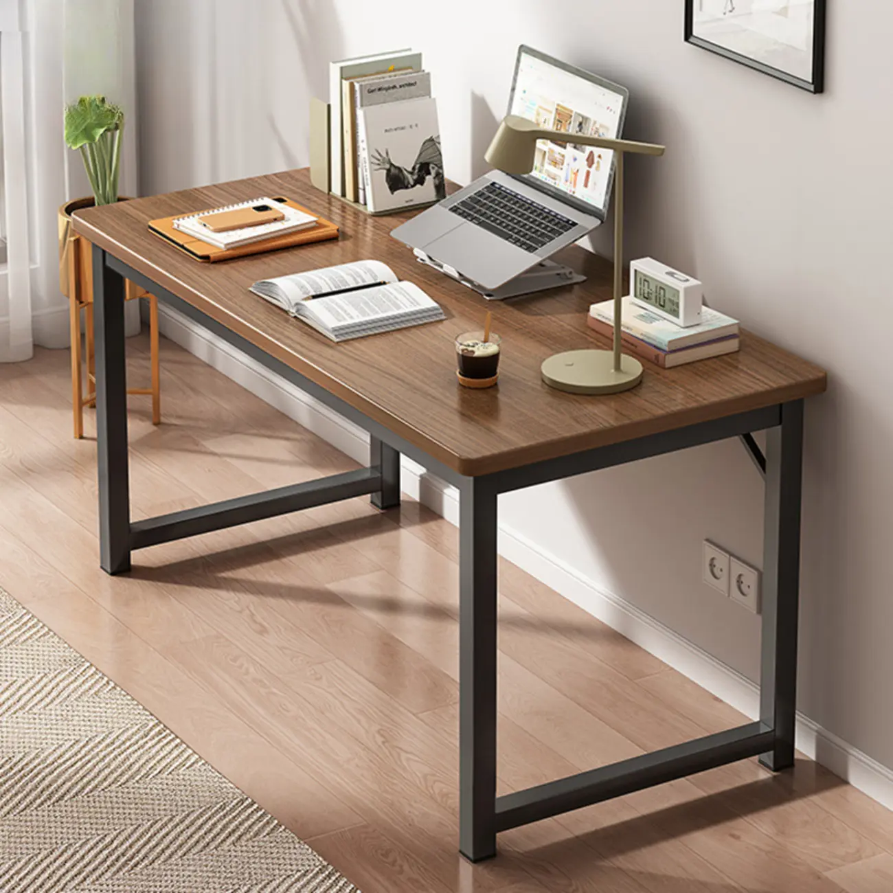 Modern Brown Rectangle H-Shape Writing Desk | homeyfad