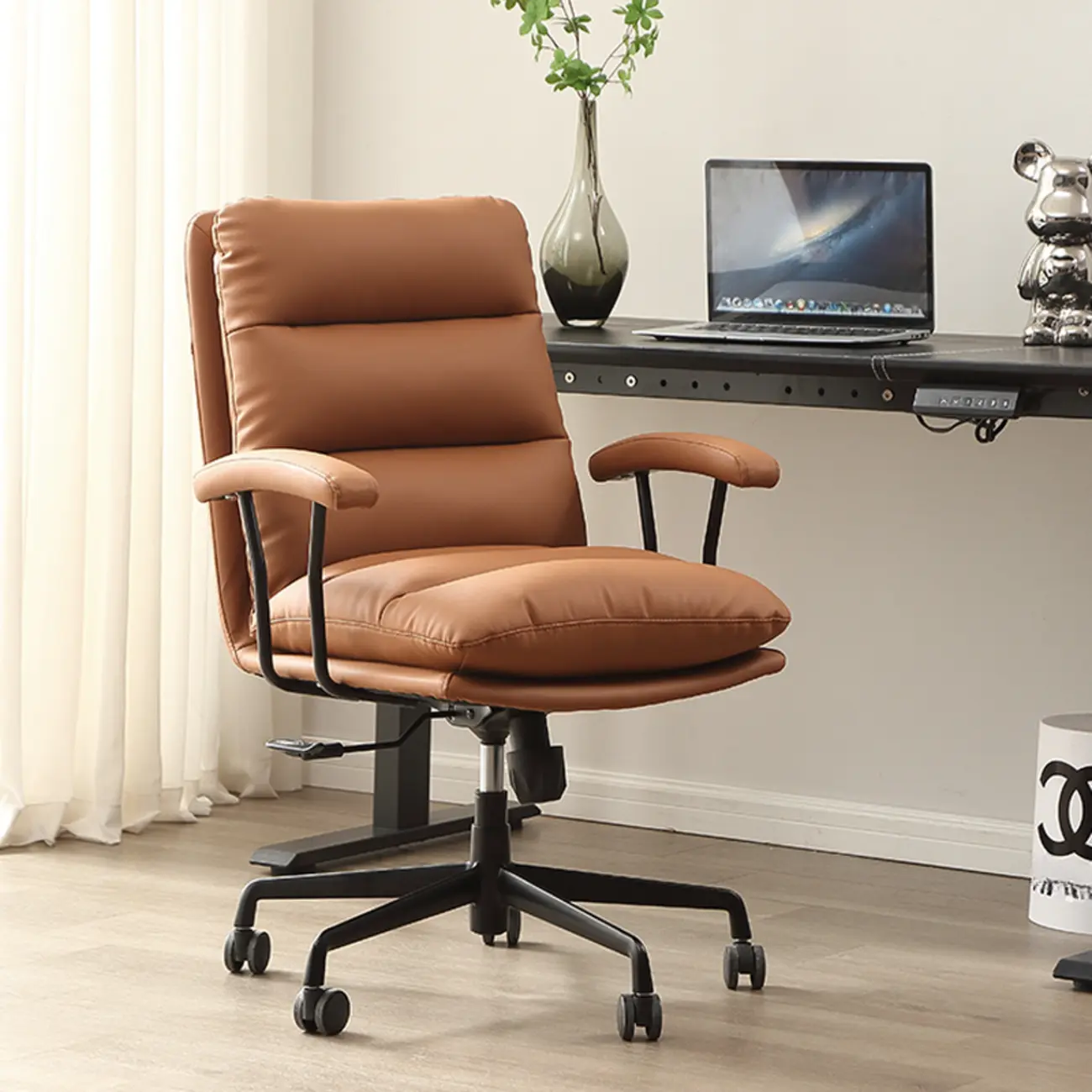 Modern Brown Leather Swivel Office Chair Image - 1 | homeyfad