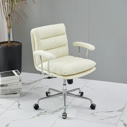 Modern Brown Leather Swivel Office Chair Image - 4
