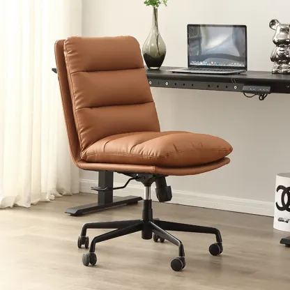 Modern Brown Leather Swivel Office Chair Image - 2