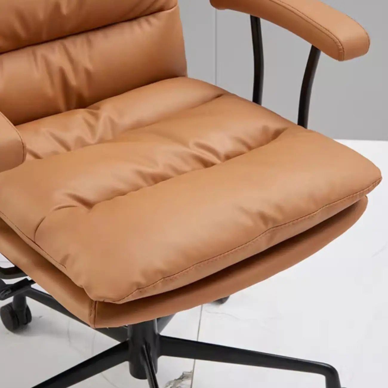 Modern Brown Leather Swivel Office Chair Image - 8 | homeyfad