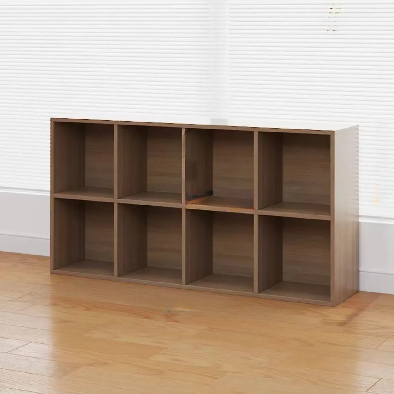 Horizontal Brown Wide Reclaimed Wood Cube Bookcase Image - 4