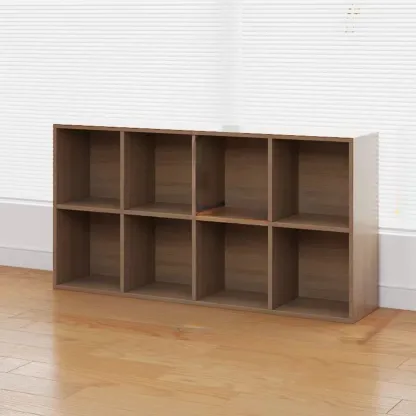 Horizontal Brown Wide Reclaimed Wood Cube Bookcase Image - 4