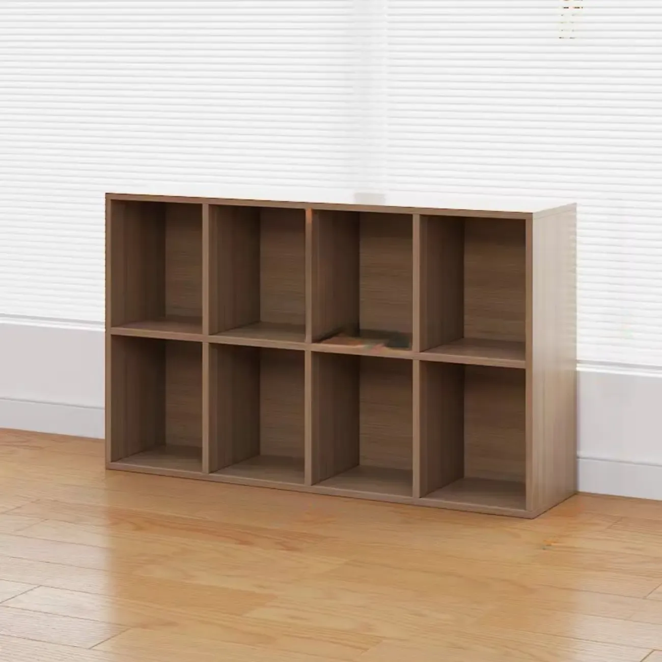 Horizontal Brown Wide Reclaimed Wood Cube Bookcase Image - 5