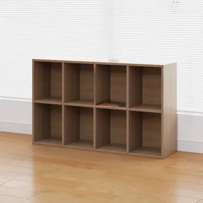 Horizontal Brown Wide Reclaimed Wood Cube Bookcase Image - 5