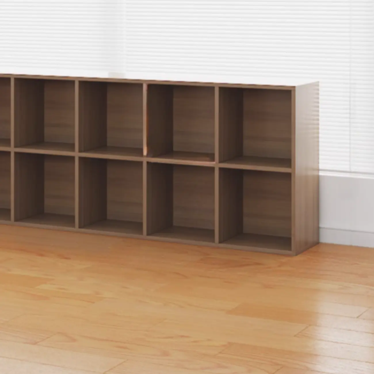 Horizontal Brown Wide Reclaimed Wood Cube Bookcase Image - 9 | homeyfad