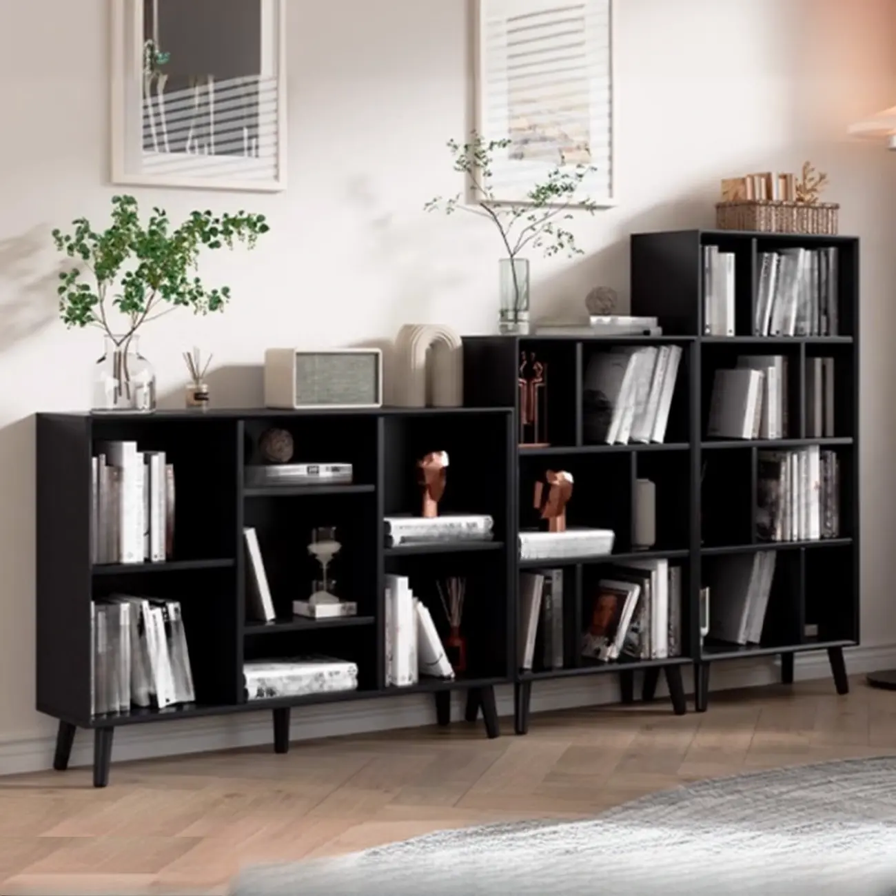 Modern Black Rubberwood Open Rectangle Bookcase Image - 2 | homeyfad