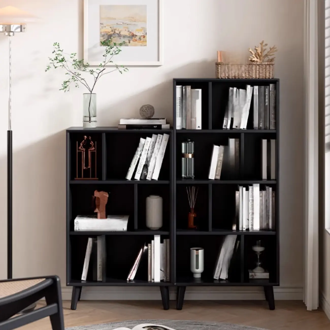 Modern Black Rubberwood Open Rectangle Bookcase Image - 3 | homeyfad