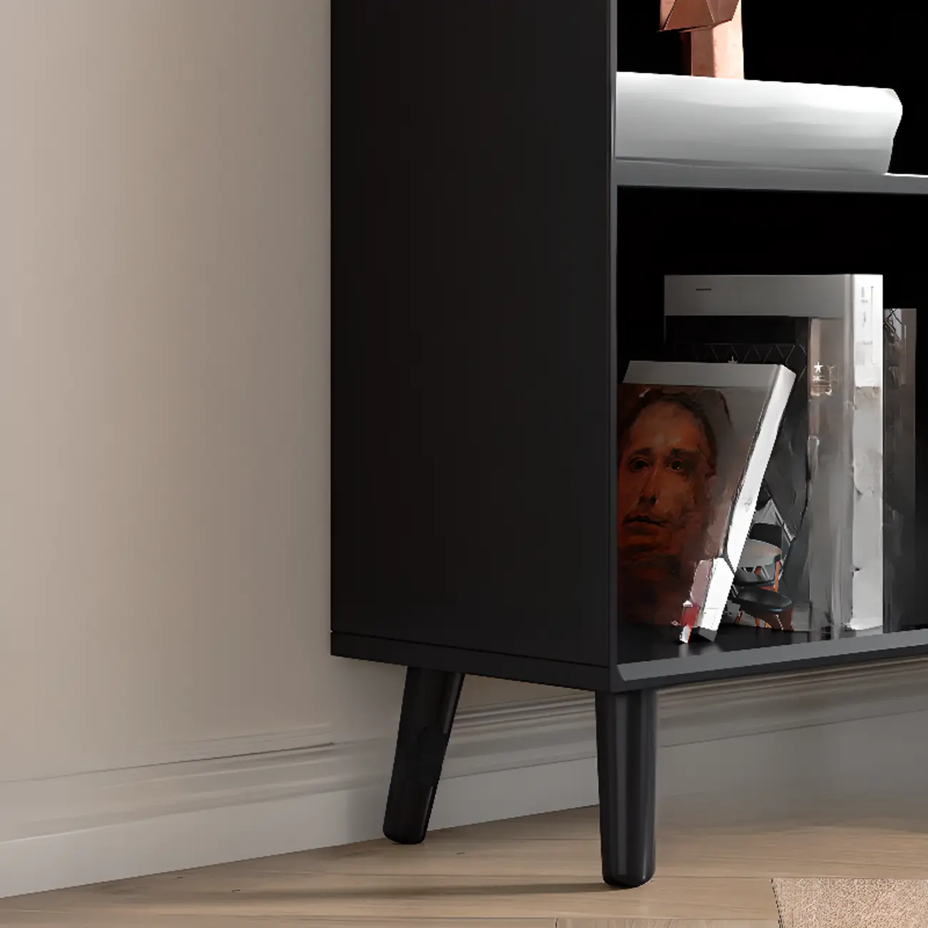 Modern Black Rubberwood Open Rectangle Bookcase Image - 11 | homeyfad