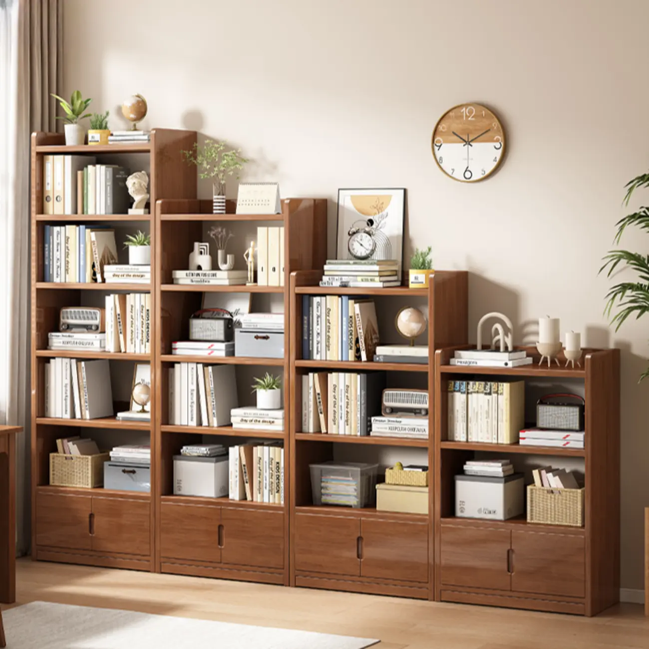 Nut-Brown Rectangle Wood 5-Shelf Storage Bookcase Image - 1 | homeyfad