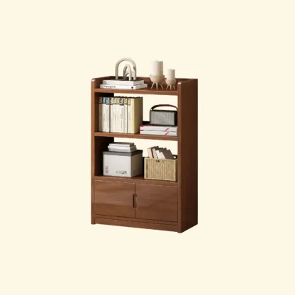 Nut-Brown Rectangle Wood 5-Shelf Storage Bookcase Image - 4