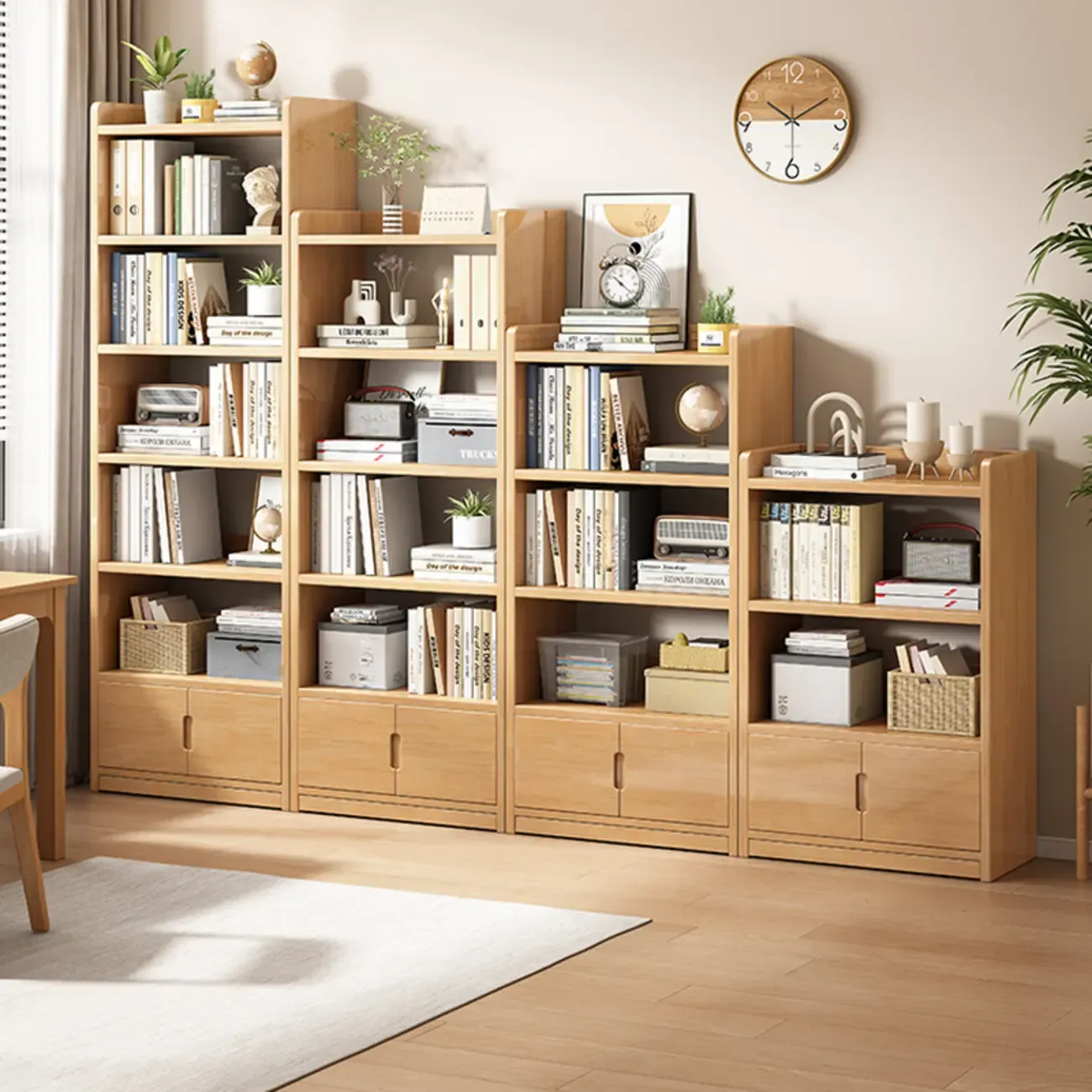 Nut-Brown Rectangle Wood 5-Shelf Storage Bookcase Image - 2