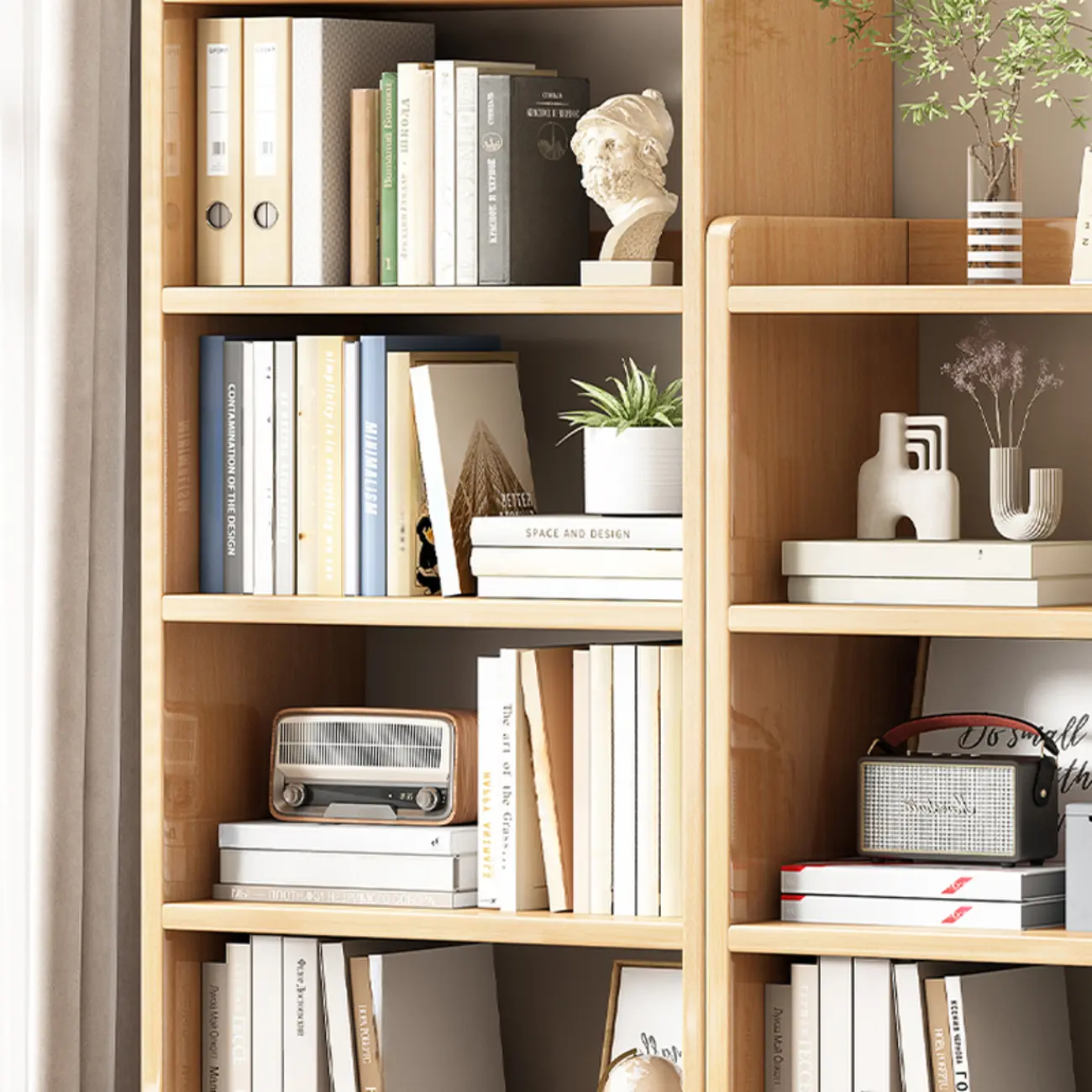 Nut-Brown Rectangle Wood 5-Shelf Storage Bookcase Image - 7 | homeyfad