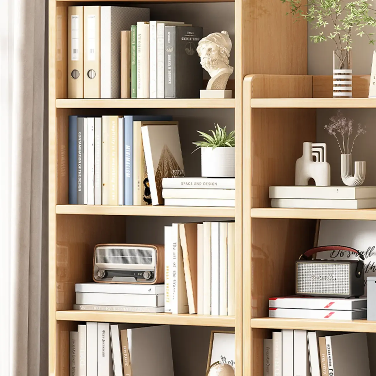 Nut-Brown Rectangle Wood 5-Shelf Storage Bookcase Image - 7