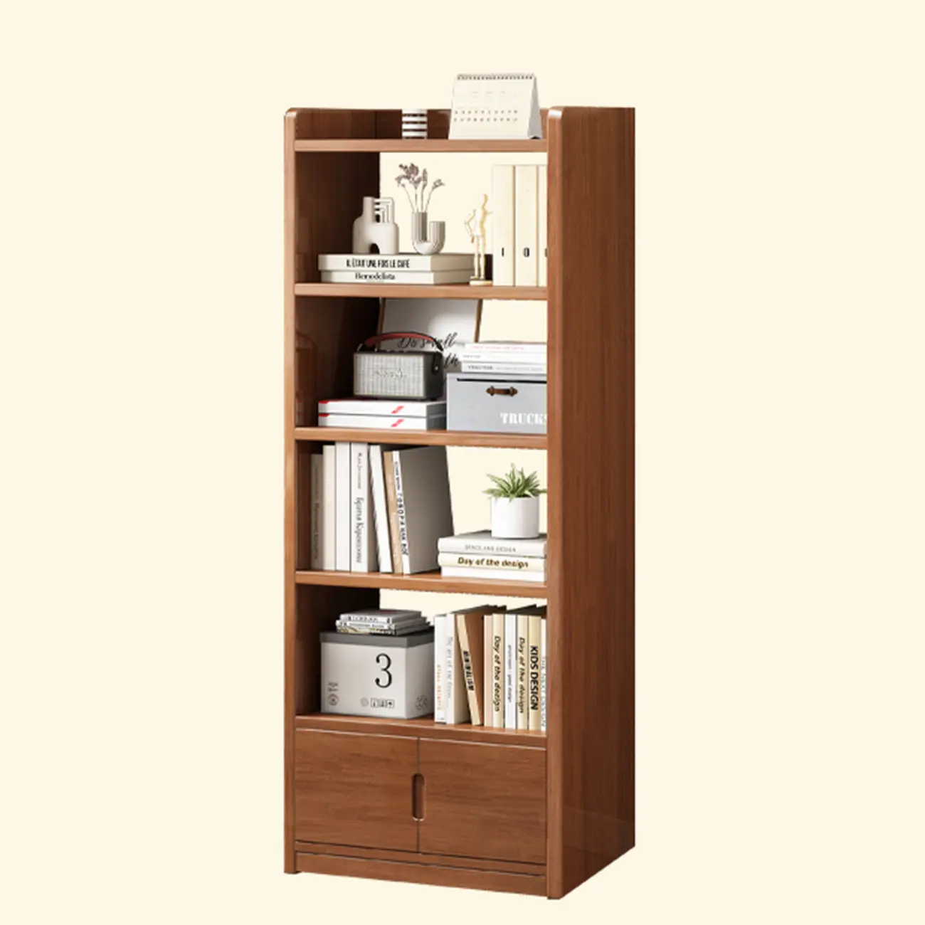 Nut-Brown Rectangle Wood 5-Shelf Storage Bookcase Image - 11 | homeyfad