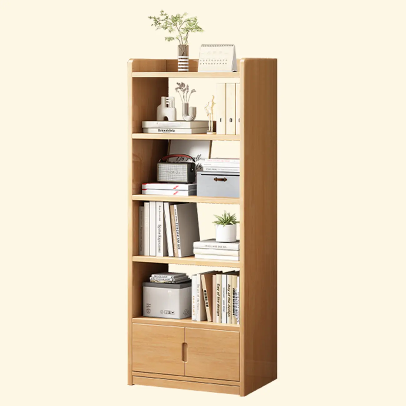 Nut-Brown Rectangle Wood 5-Shelf Storage Bookcase Image - 13 | homeyfad