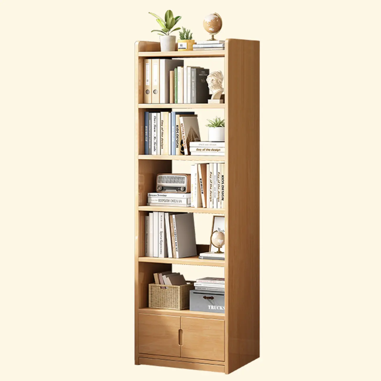 Nut-Brown Rectangle Wood 5-Shelf Storage Bookcase Image - 15 | homeyfad