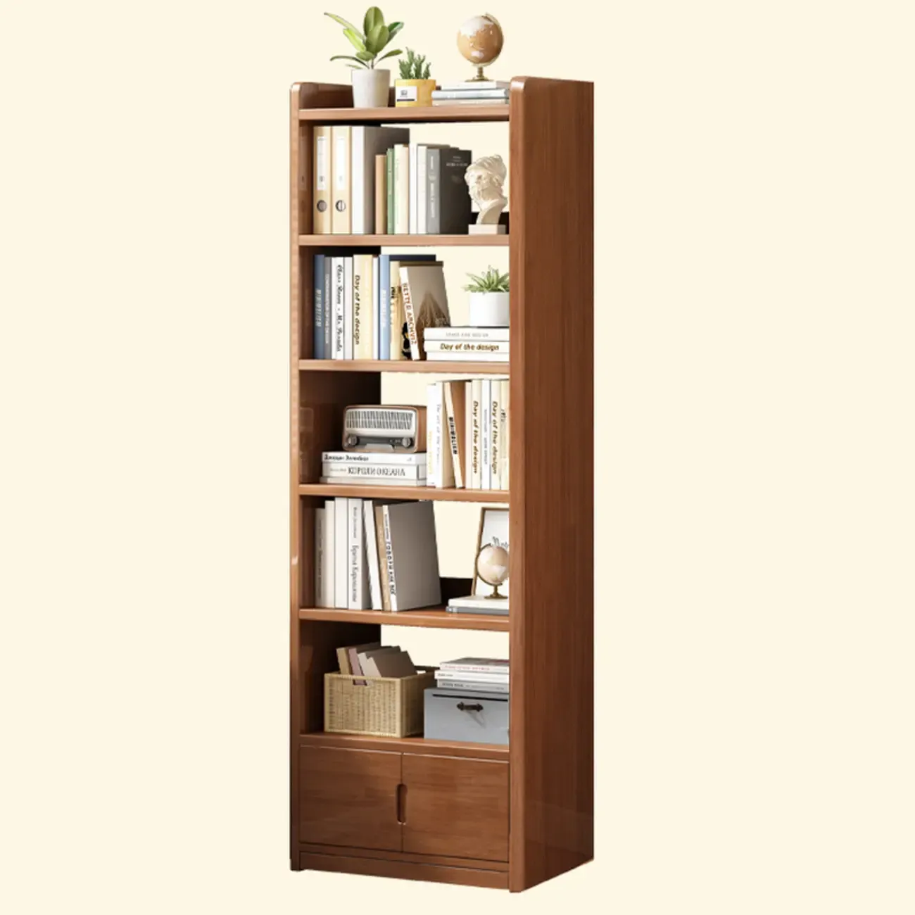 Nut-Brown Rectangle Wood 5-Shelf Storage Bookcase Image - 20