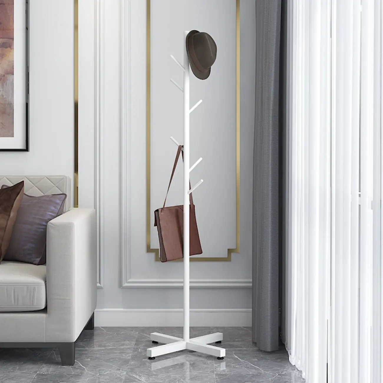 Glam Tree Metal Hooks Freestanding Coat Rack Image - 2 | homeyfad
