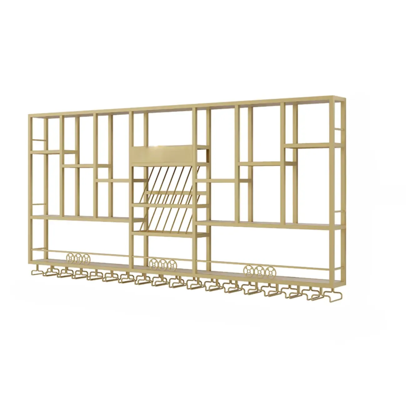 Rectangle Metal Black Wall Mounted Wine Display Rack Image - 4