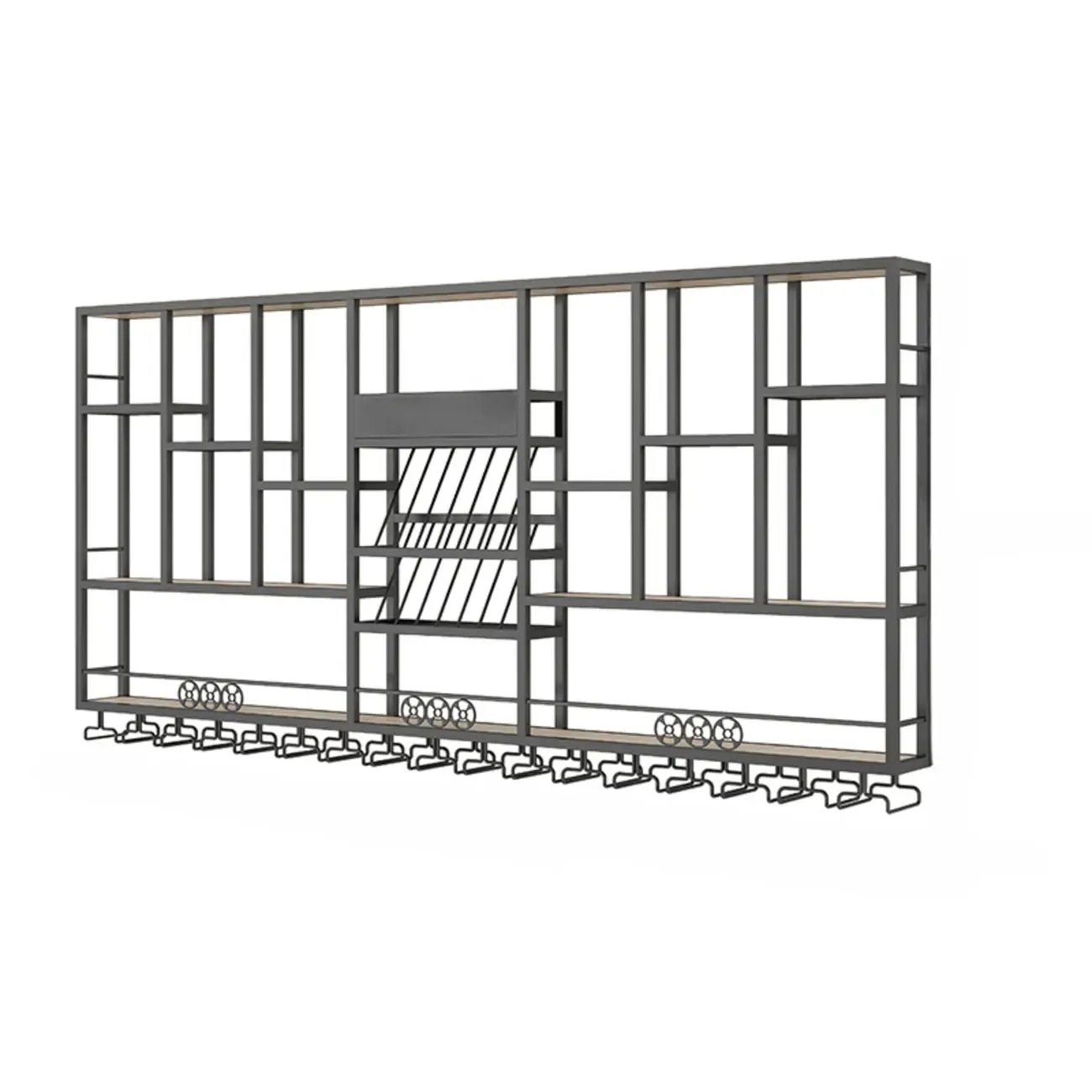 Rectangle Metal Black Wall Mounted Wine Display Rack Image - 5