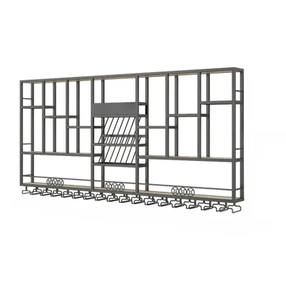 Rectangle Metal Black Wall Mounted Wine Display Rack Image - 5