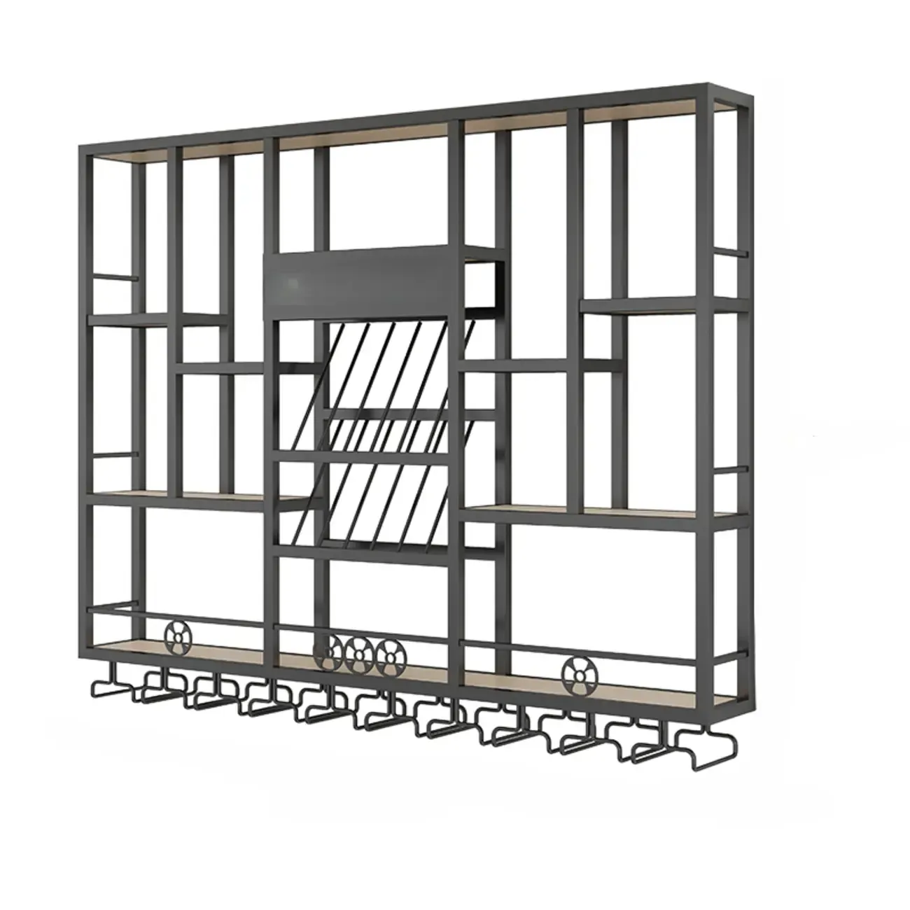 Rectangle Metal Black Wall Mounted Wine Display Rack Image - 6